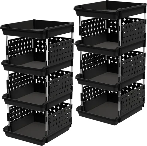 Miniatura 10 de Lifewit Cestas de Almacenamiento Apilables de Plástico, Contenedores Apilables de 4 Niveles 13.8"P x 11.8"A x 28.3"Al, Contenedores Multifuncionales