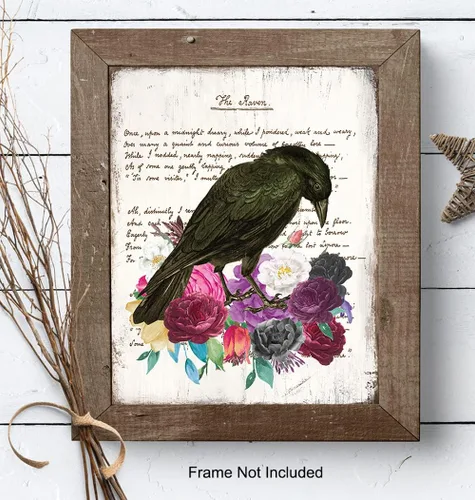 Miniatura 7 de The Raven Edgar Allan Poe Decor – Regalo para medieval, gótico, Wicca, Wiccano, brujería, abanico oculto, mujer, arte de pared gótico – Póster