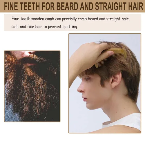 Miniatura 3 de Peine de madera para cabello y barba, peine de madera para masaje del cuero cabelludo y distribución de aceites, sándalo verde