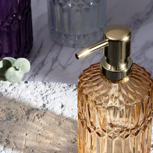 Miniatura 3 de Diamond Design - Dispensador de jabón de vidrio verde de 12 onzas, dispensador de jabón de loción recargable para baño, cocina, jabón de manos