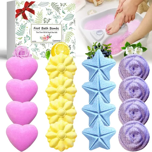 Bombas de baño para pies Lanwexy, paquete de 16 baños de pies con sal de baño y aceite de árbol de té para Navidad. Bolas de baño de burbujas de