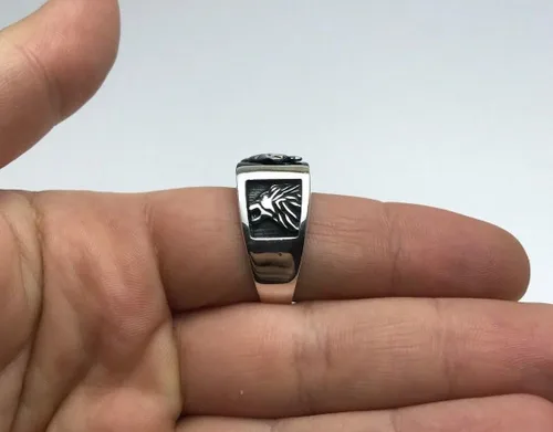 Miniatura 7 de Anillo de plata de ley 925K con motivo de león y piedra de ónix para hombre, Plata