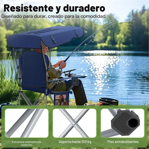 Miniatura 6 de VTOY Silla de camping portátil con dosel, silla plegable con toldo, silla Oxford 600D duradera para camping, playa, picnic, pesca y deportes 1