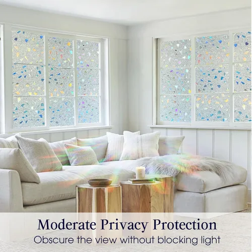 Miniatura 3 de Coavas Película de privacidad para ventana de vidrieras 3D arco iris, control de calor, bloqueo UV, no adhesivo, película de vinilo extraíble, tinte