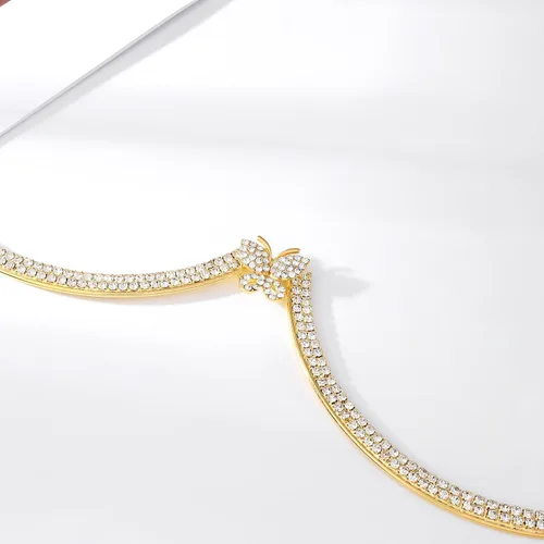 Miniatura 5 de Jeweky Cadena de cuerpo con diamantes de imitación dorados, soporte de pecho, cadenas de brasier, joyería para el cuerpo, bikini, discoteca