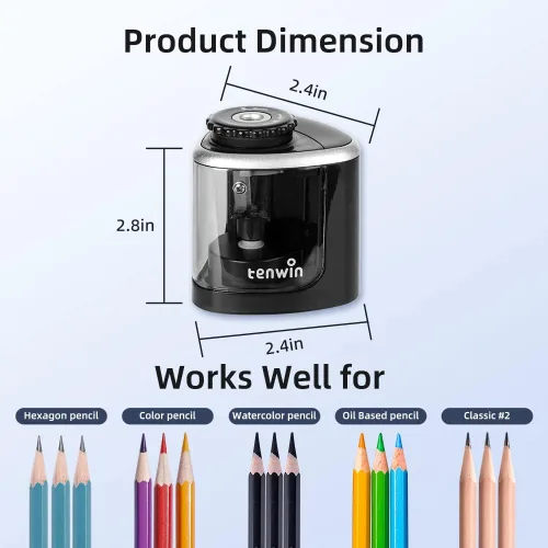 Miniatura 2 de tenwin Sacapuntas eléctrico funciona con pilas, afilado rápido, adecuado para lápices de colores n.º 2/dibujo/de colores (0.23-0.31 pulgadas)