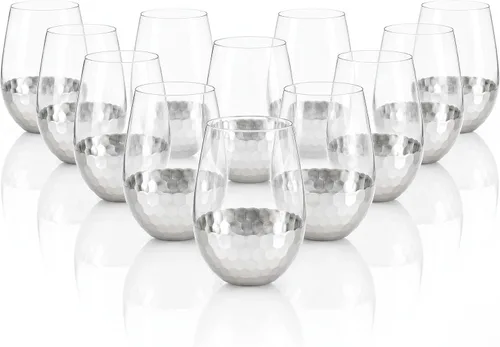 Miniatura 10 de Copas de vino sin tallo, juego de 2, 18 onzas, diseño de panal dorado