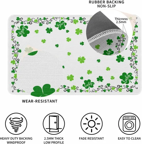 Miniatura 5 de Tapete del Día de San Patricio para exteriores/interiores, trébol irlandés verde, antideslizante, tapete de bienvenida para puerta delantera, baño