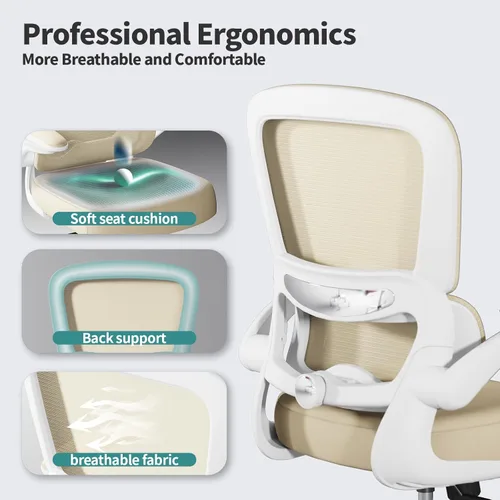 Miniatura 3 de TRALT Silla de Oficina Ergonómica para Escritorio, Sillas de Escritorio de Oficina de Malla para el Hogar con Capacidad de 330 LBS con Ruedas, Beige