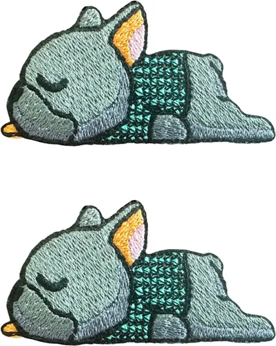 Miniatura 2 de TH - Juego de 2 minúsculos, bulldog francés, cachorro, mascota, lindo logotipo de dibujos animados, 3 parches, coser para planchar en bordado