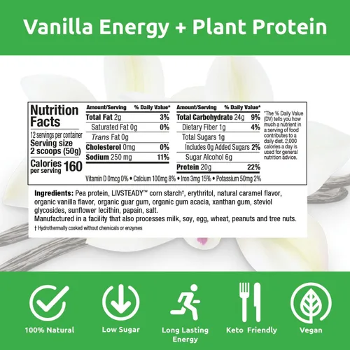 Miniatura 4 de UCAN Energy + Plant Protein Powder - Proteína vegana a base de plantas, 0.71 oz de proteína de guisante con aminoácidos EAA y BCCA - Proteína