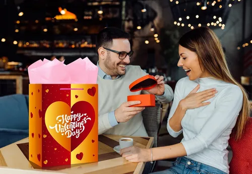 Miniatura 6 de JUESMOS Bolsa de regalo para el día de San Valentín de 13 pulgadas con papel de seda, bolsa de regalo para el día de San Valentín con asas, bolsa