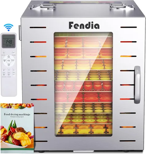 Deshidratador de alimentos para cecina, control remoto, 10 bandejas grandes de acero inoxidable, deshidratador de frutas de 1000W, temporizador de