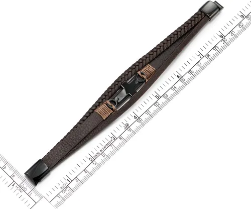 Miniatura 5 de Pulsera de cuero COOLSTEELANDBEYOND para hombre y mujer, cruz lateral plana, múltiples hebras, estilo brazalete