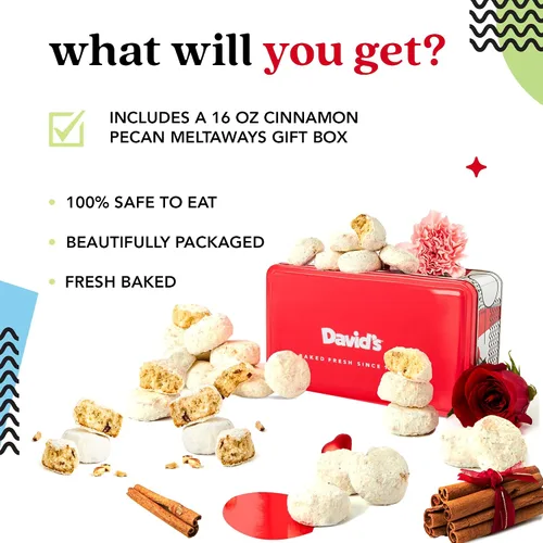 Miniatura 2 de David's Cookies Caja de regalo de canela y nuez Meltaways - Galletas tiernas de mantequilla empolvadas con canela en muestra dulce - Lata de regalo