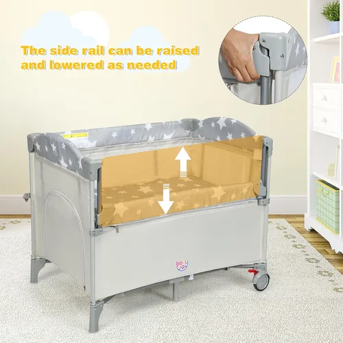 Miniatura 4 de HONEY JOY Pack and Play con moisés, 5 en 1, cuna para bebé para colocar junto a la cama con mesa de cambio de pañales y bolsa de almacenamiento, Café