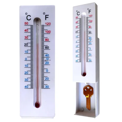 Hide A Key - Termómetro decorativo para exteriores, caja de contenedores para llaves de repuesto de casa, compartimiento secreto, artículos