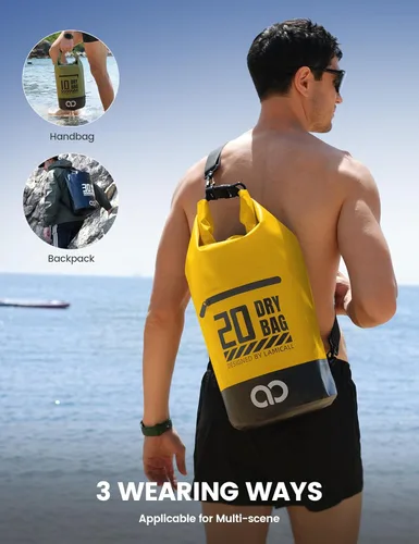 Miniatura 5 de Lamicall Bolsa seca, Bolsa impermeable - [Durable y Flotante] 5L/10L/20L/30L/40L Bolso seco con tapa enrollable con funda impermeable para el Lemon