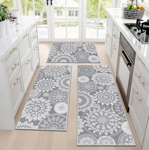 Miniatura 7 de Bsmathom Conjunto de Alfombras de Cocina Boho 3 Piezas, Alfombra de Cocina Antideslizante de Estilo Granja, Alfombras de Cocina Lavables
