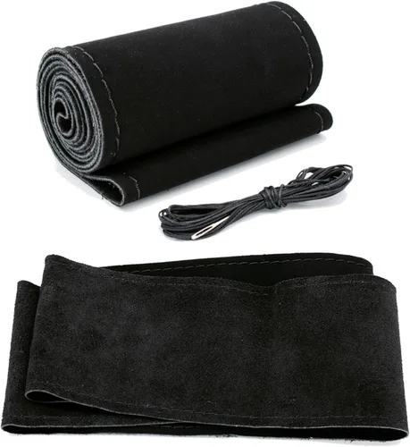 Miniatura 13 de AUTOXBERT Funda de volante de 38cm/15 pulgadas de piel auténtica para coser a mano, estilo DIY, con hilo y agujas, se ajusta para VW Ford Nissan Kia