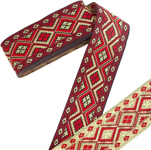 PH PandaHall Cinta jacquard bohemia de 7.66 yardas, 2 pulgadas/2.0 in, rombos bordados, estilo étnico, cintas de poliéster con flecos para coser,