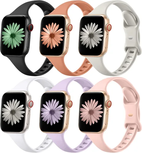 Miniatura 8 de Lerobo 6 Pack Thin Slim Bands Compatible with Apple Watch 38mm 40mm 41mm 42mm 44mm 45mm 46mm 49mm for Women Men, Soft Silicone Sport Strap Wristband