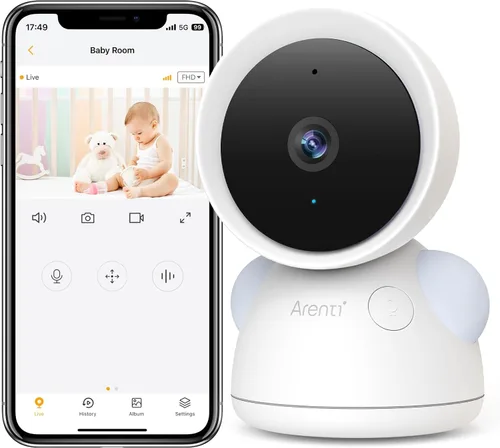 ARENTI Monitor de cámara para bebé, WiFi 6 de 2K/3MP, aplicación para smartphone, visión nocturna, detección de llanto, seguimiento automático,