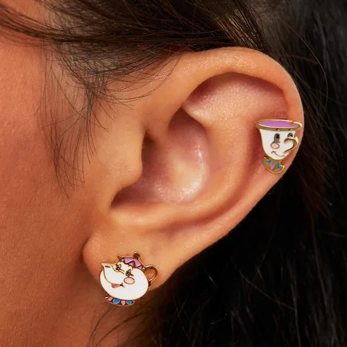 Miniatura 2 de Disney Beauty and the Beast Chip and Mrs Potts - Aretes de tuerca de plata de ley Plata de ley no conocido