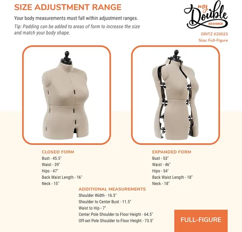 Miniatura 3 de Dritz My Double Designer Forma de Vestido Ajustable de Figura Completa, Tallas Femeninas US 20–24, Maniquí de Costura con Torso Corporal que se