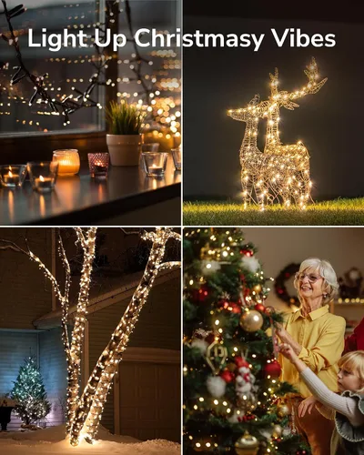 Miniatura 5 de ULG - Luces de cuerda de Navidad de 2 paquetes mejoradas de 186 pies con 500 LED, luces de hadas impermeables extensibles con función de memoria, 8
