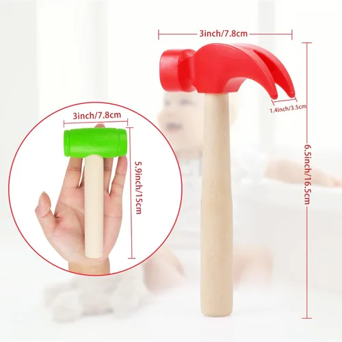 Miniatura 2 de Martillos de madera de simulación de martillos de madera pequeños de plástico para niños pequeños, herramientas de mantenimiento portátiles