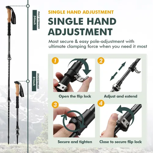 Miniatura 4 de KINGGEAR TPC-3K - Bastones de senderismo 100% fibra de carbono para senderismo, bastones de senderismo plegables ultraligeros con empuñaduras