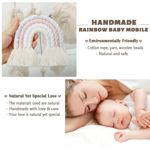 Miniatura 3 de Boho Baby Macramé Rainbow Boho Mobile - Regalo de ducha para recién nacido Arco iris+pluma