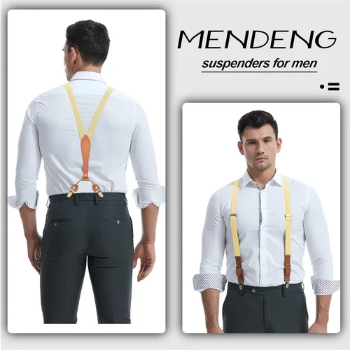 Miniatura 6 de MENDENG Tirantes ajustables para hombres Clips de metal de bronce con cuero