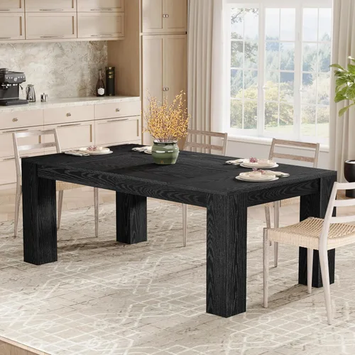 Miniatura 4 de Tribesigns Mesa de comedor de 63 pulgadas para 4 a 6, mesa rectangular de cocina, mesa de comedor de madera negra para cocina del hogar, comedor