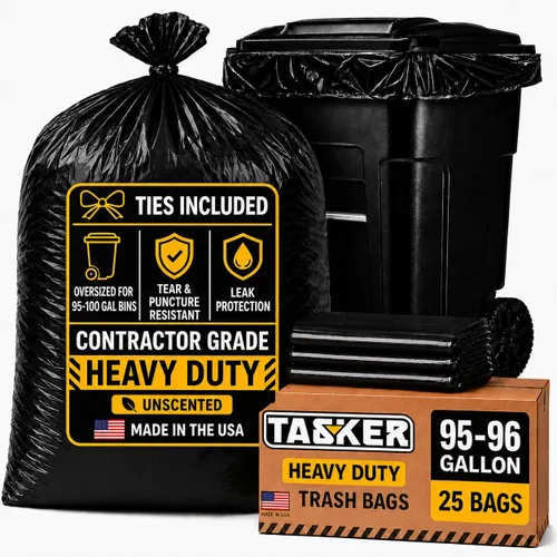 Tasker Bolsas de basura para contratistas de 95 galones, bolsas de basura extra resistentes de 2 mil, bolsas de basura de 96 a 100 galones, bolsas