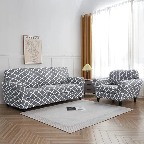 Miniatura 8 de SearchI - Funda de sofá elástica con estampado floral, 3 piezas, incluye 2 fundas de cojín independientes, protector lavable para muebles de sala