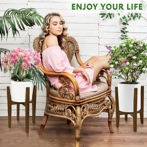 Miniatura 5 de Soporte para plantas de interior, soporte ajustable de bambú para plantas, estante moderno para macetas, estante para plantas, se adapta a macetas