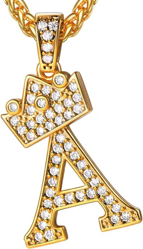 U7 Collar con inicial de la A a la Z, dije de letra helada con cadena de 22 a 24 pulgadas, para hombres y mujeres, con nombre del alfabeto de hip