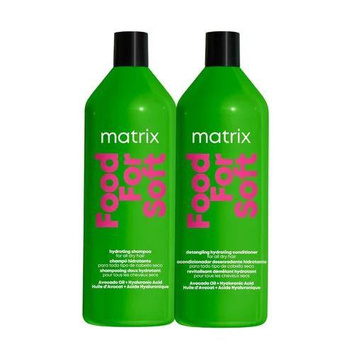 MATRIX Food For Soft - Set de champú y acondicionador para cabello seco y quebradizo, hidrata, desenreda y limpia, con ácido hialurónico y aceite de
