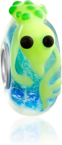 Lámpara 3D de cristal de Murano 925 con núcleo de plata de ley verde amarillo lagarto sapo cuentas de rana para mujeres y adolescentes, Vidrio Metal