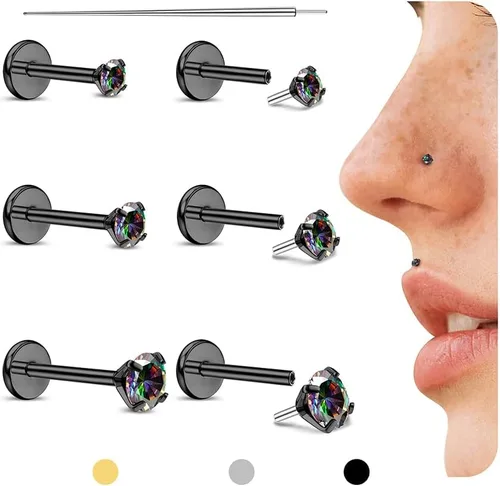 Miniatura 22 de GEMQUEEN Aretes tipo dormilona plana: aretes de acero quirúrgico de titanio rellenos de oro de 14 quilates, hipoalergénicos para mujeres y hombres