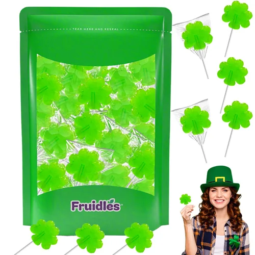Miniatura 3 de Día de San Patricio 25 paletas de trébol verde, chupones de dulces de trébol, recuerdo de fiesta, envueltas individualmente (paquete de 25) sabor