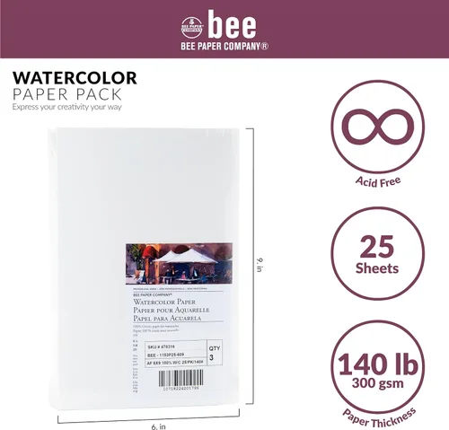 Miniatura 2 de Bee Paper - Paquete de papel de algodón prensado en frío para acuarelas 140#, 100% trapo