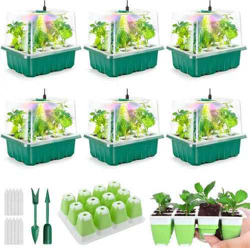 Miniatura 9 de Bandeja Iniciadora de Semillas, Kit Iniciador de Semillas de Interior de 48 Celdas, Bandejas Iniciadoras de Plántulas con Diseño de Silicona