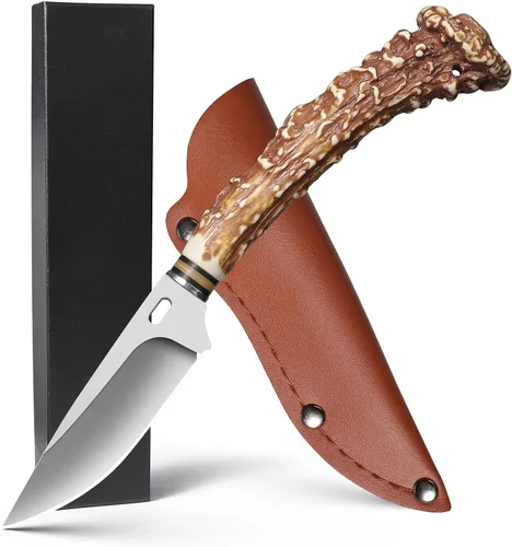 Plys Cuchillo de hoja fija, cuchillo de supervivencia, Cuchillos de caza con funda de cuero, Cuchillos de barbacoa de hoja afilada al aire libre