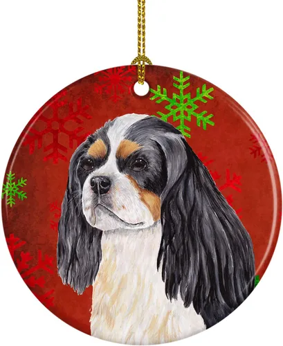 Miniatura 83 de Caroline's Treasures Bulldog English - Copos de nieve rojos y verdes, adorno de cerámica de Navidad, decoración colgante para el hogar, Navidad