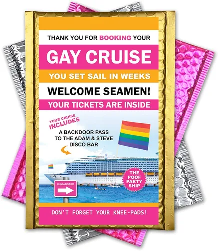 Crucero gay divertido vergonzoso correo de broma anónimo enviado a sus amigos y familiares! ¡Mordaza divertida! ¡Risas garantizadas!