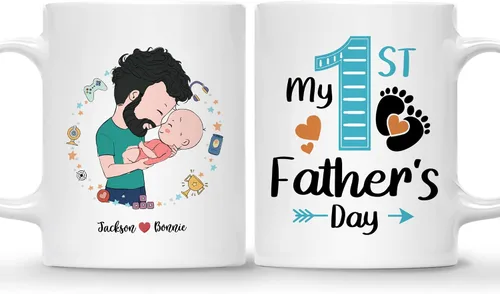 Miniatura 9 de Gossby Taza de café personalizada para el primer día del padre, Leveled Up to Daddy - Regalo personalizado para nuevo papá, regalo para papá por