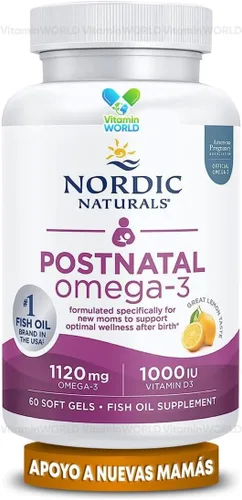 Miniatura 4 de Nordic Naturals 60 cápsulas de gel sabor limón de omega 3 para posparto, especial para madres recientes, para promover el óptimo bienestar después